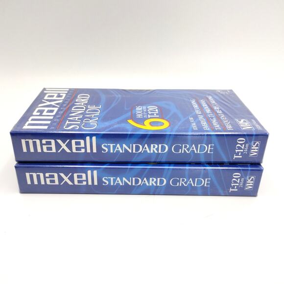 Lot of 2 Maxell Standard Grade T-120 6 Hours Blank VHS Videocassettes Tapes New - Picture 3 of 3